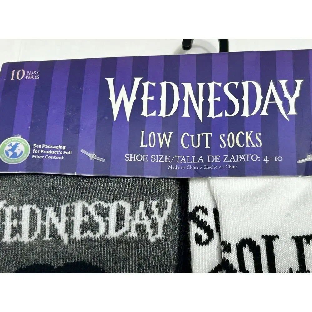 Wednesday Addams Socks Womens 10 Pack Low Cut Shoe Size 4-10 NWT MGM Netflix New